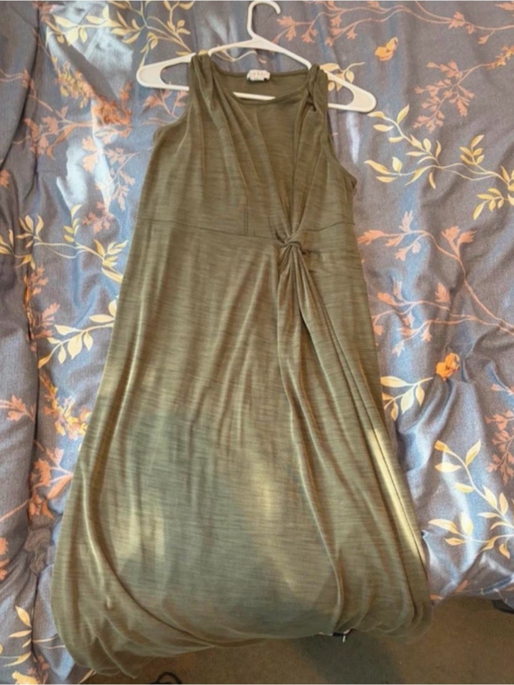 Nicole Miller Olive Green Maxi Dress with Side Knot